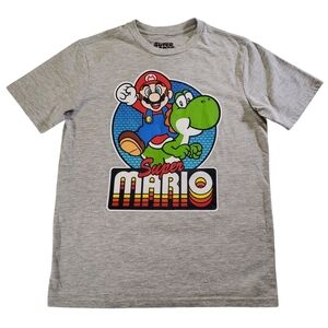 K1357 * Nintendo Super Mario Boys Mario Yoshi Graphic Tee Gray Size L (10/12)